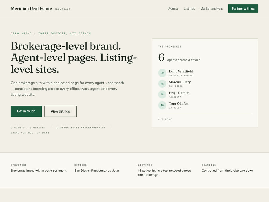 A brokerages website, scrolling on the demo